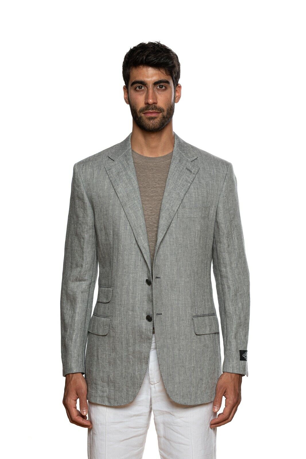 2190$ BELVEST Gray Herringbone Pure Linen Jacket Blazer 42 US / 52 EU 7 R