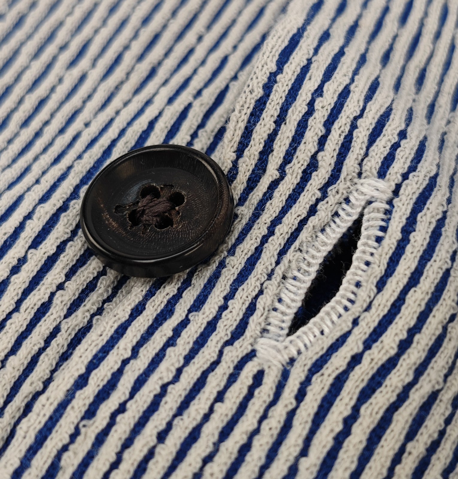 $1550 ISAIA NAPOLI Blue / White Hand-Sewn Overshirt Jacket Cotton - Wool