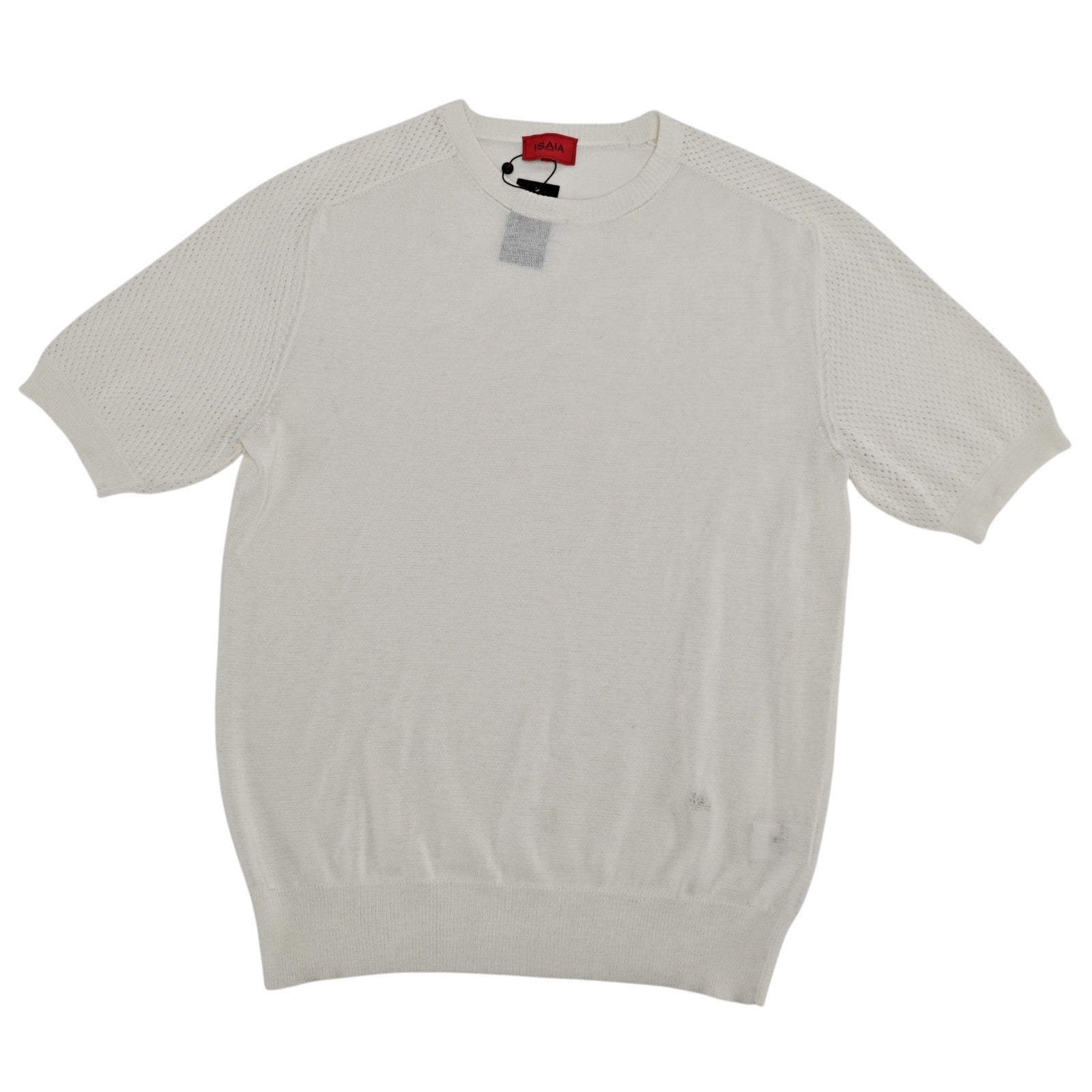 1150$ ISAIA NAPOLI White Perforated T-Shirt Sweater Short Sleeve Knit Cotton  M