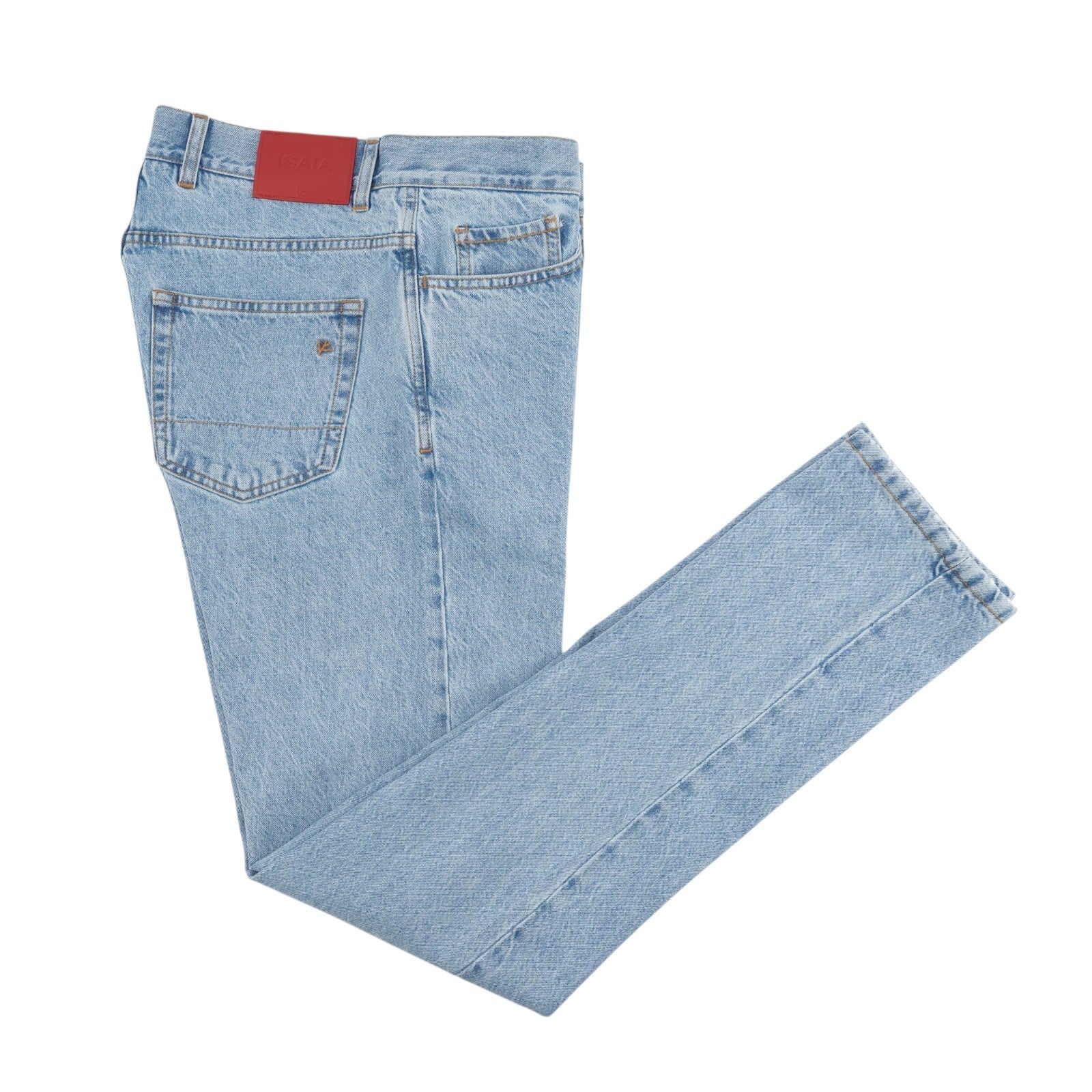 795$ ISAIA NAPOLI Light Blue Denim Jeans Pant Cotton - Leather Tag Straight Leg