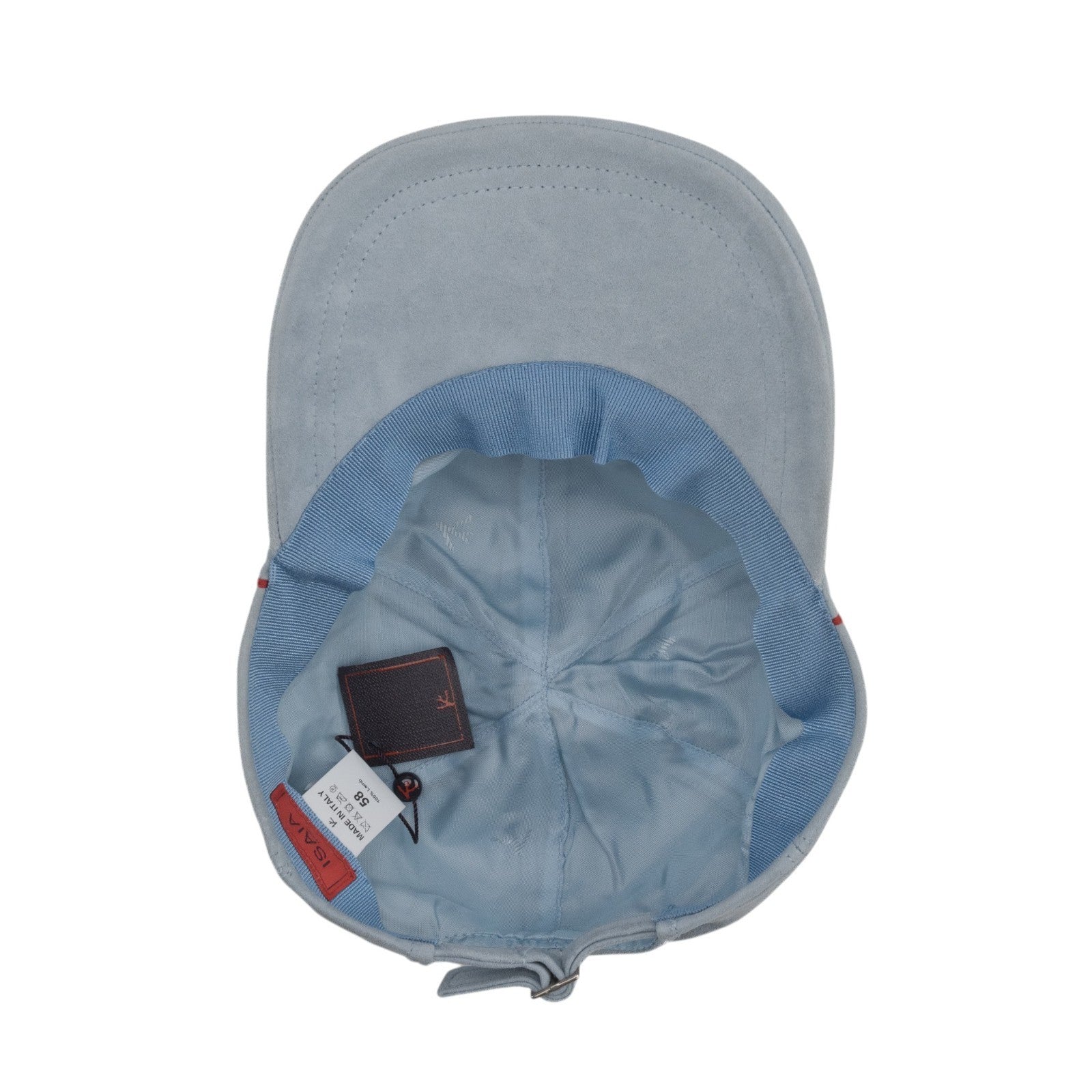 650$ ISAIA NAPOLI Light Blue 100% Suede Leather 6-Panel Baseball Cap - Size 58