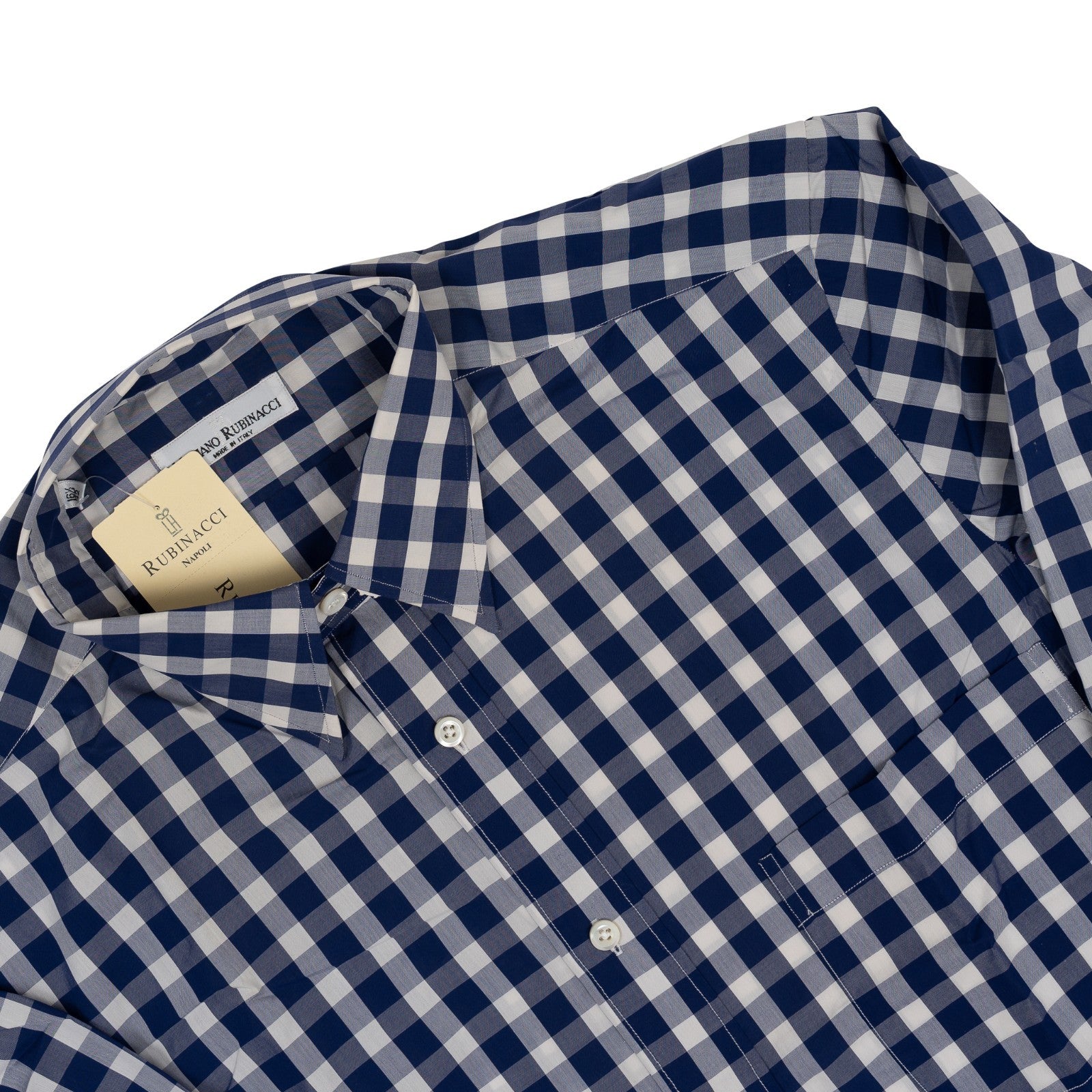 520$ RUBINACCI NAPOLI Blue Checks Pocket Dress Shirt Cotton Classic Fit  5Y