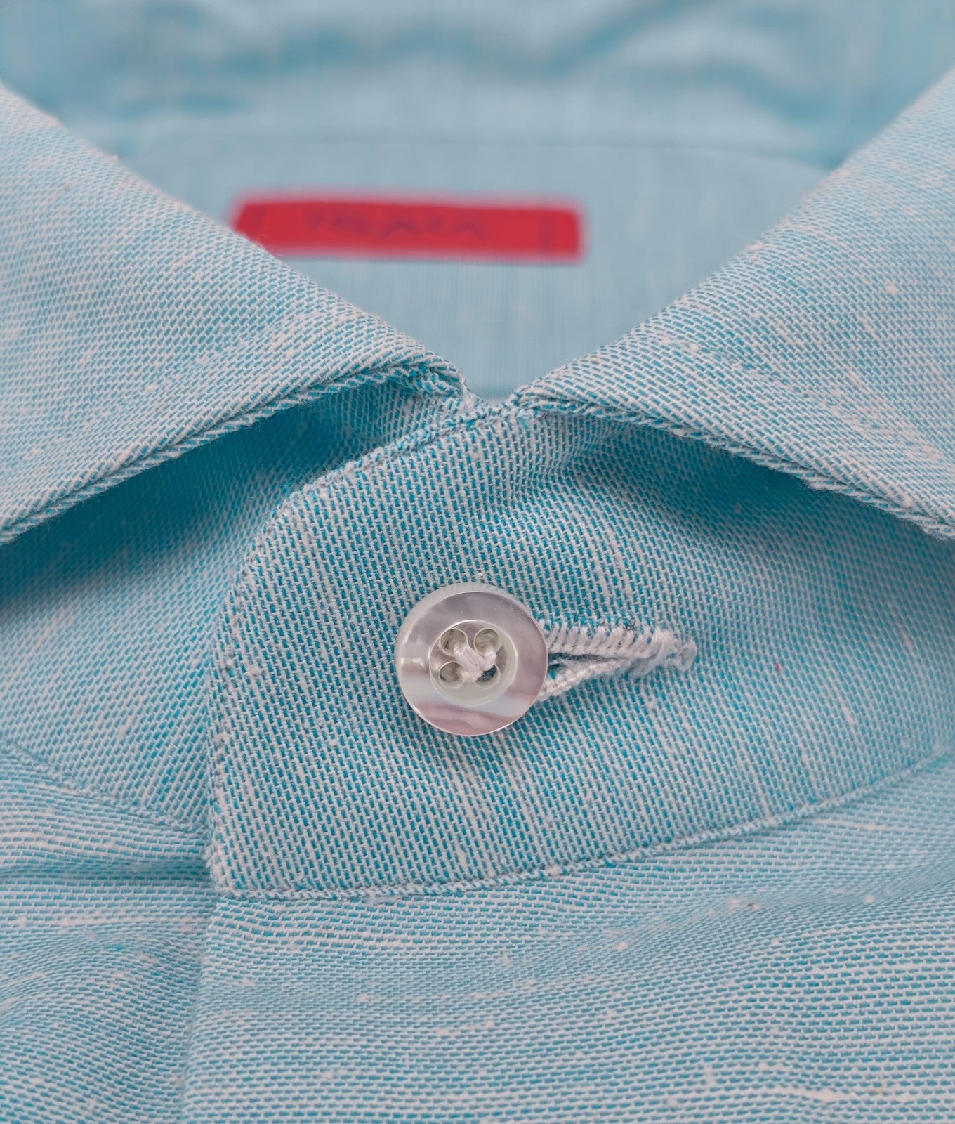 790$ ISAIA NAPOLI "Mix" Sky Blue Dress Shirt Hand-Sewn Cotton - Silk