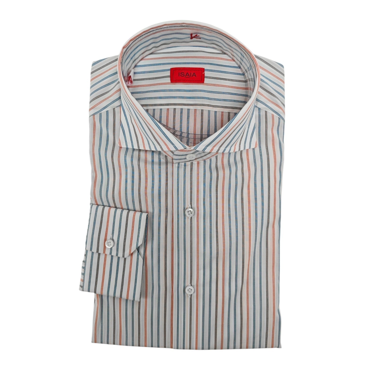 740$ ISAIA NAPOLI "Mix" Dress Shirt White mix Striped Fine Cotton 16.5 - 42