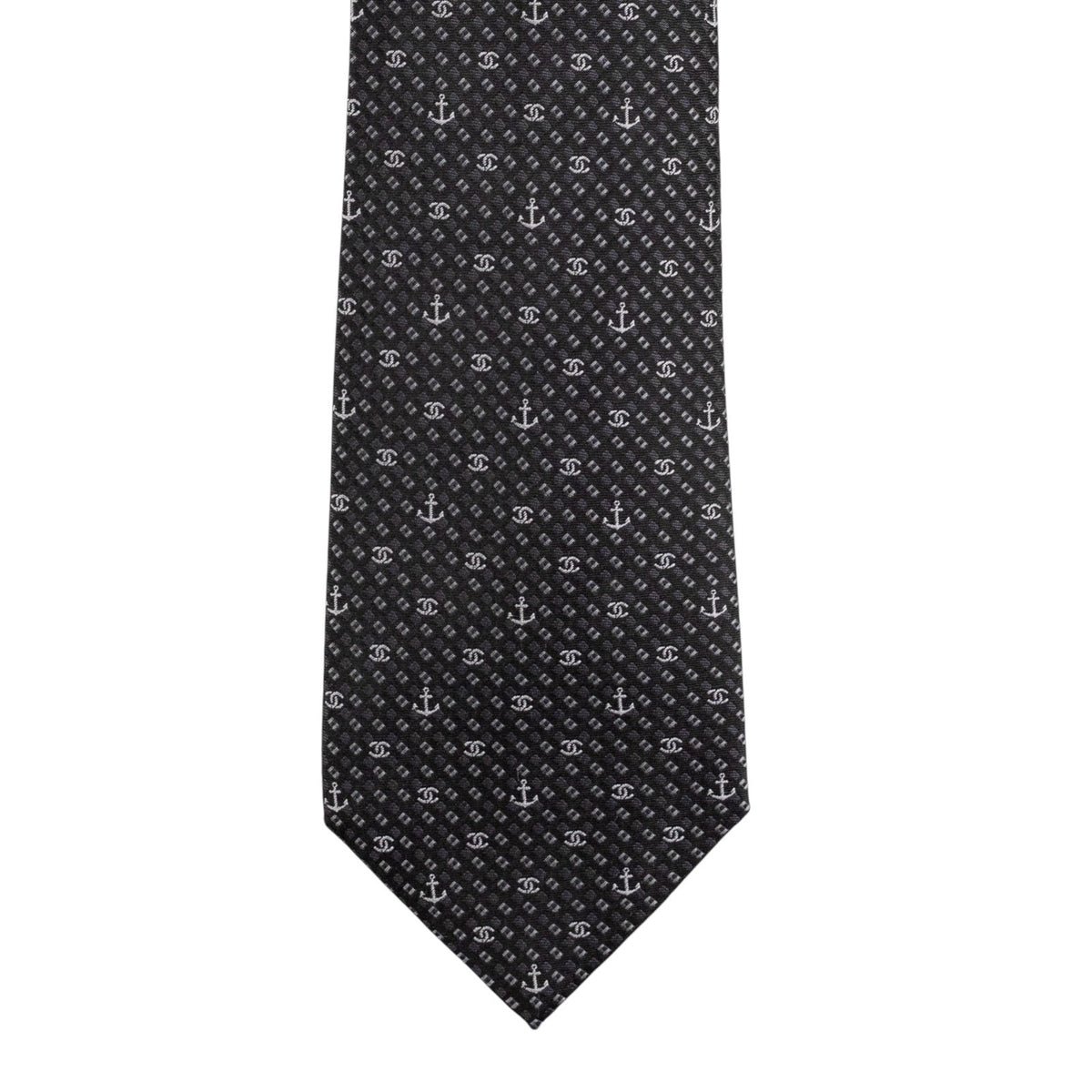 $300 CHANEL PARIS Dark Grey Geometric Jacquard Tie 100% Silk - Made in Italy