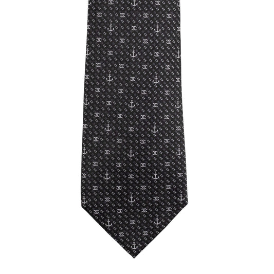 $300 CHANEL PARIS Dark Grey Geometric Jacquard Tie 100% Silk - Made in Italy