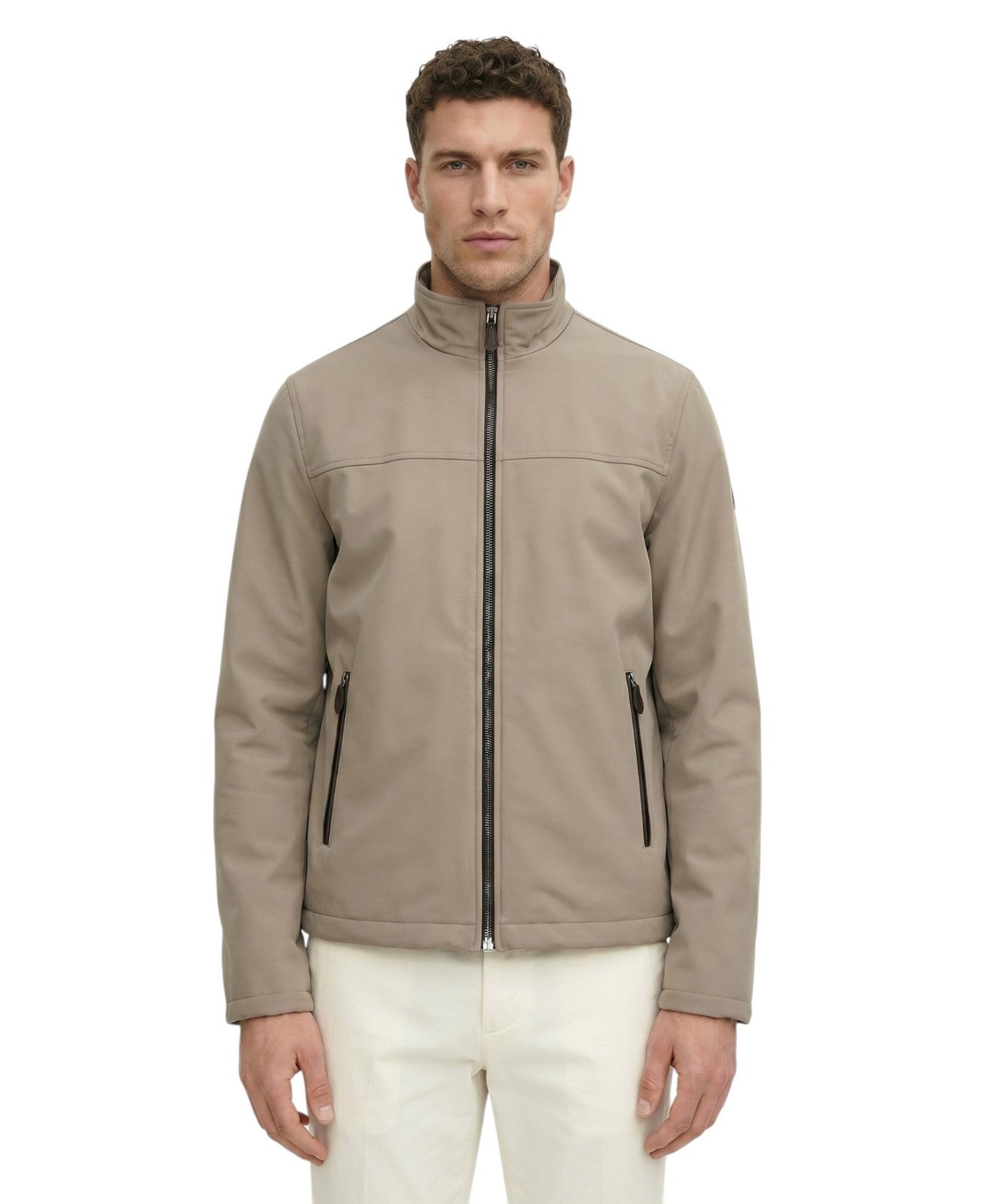 $3500 ISAIA NAPOLI Varsity Padded Bomber Jacket Beige Techno Wool 38 US / 48 EU