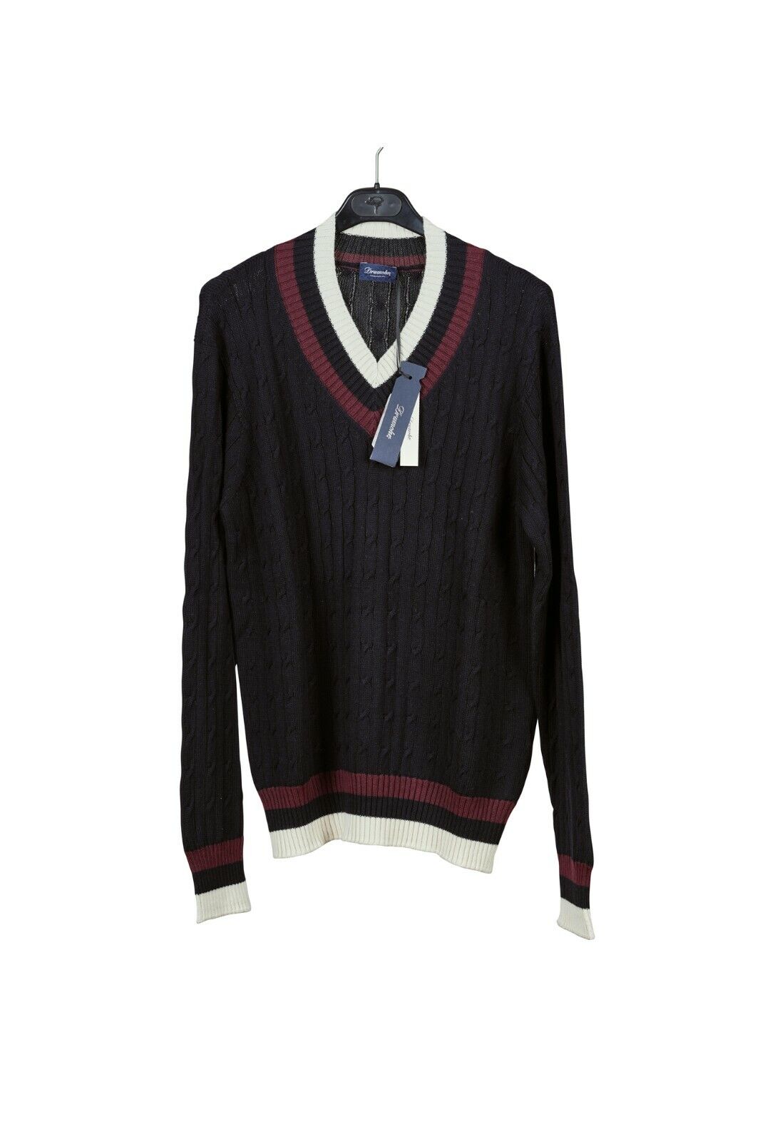 370$ Italian Luxury DRUMHOR CRICKET Sweater Cable Knit Cashmere / Cotton Blue
