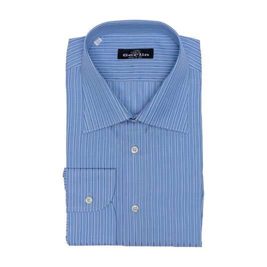 690$ ITALIAN LUXURY GERLIN Shirt Striped Blue Cotton  2AL ZILLI