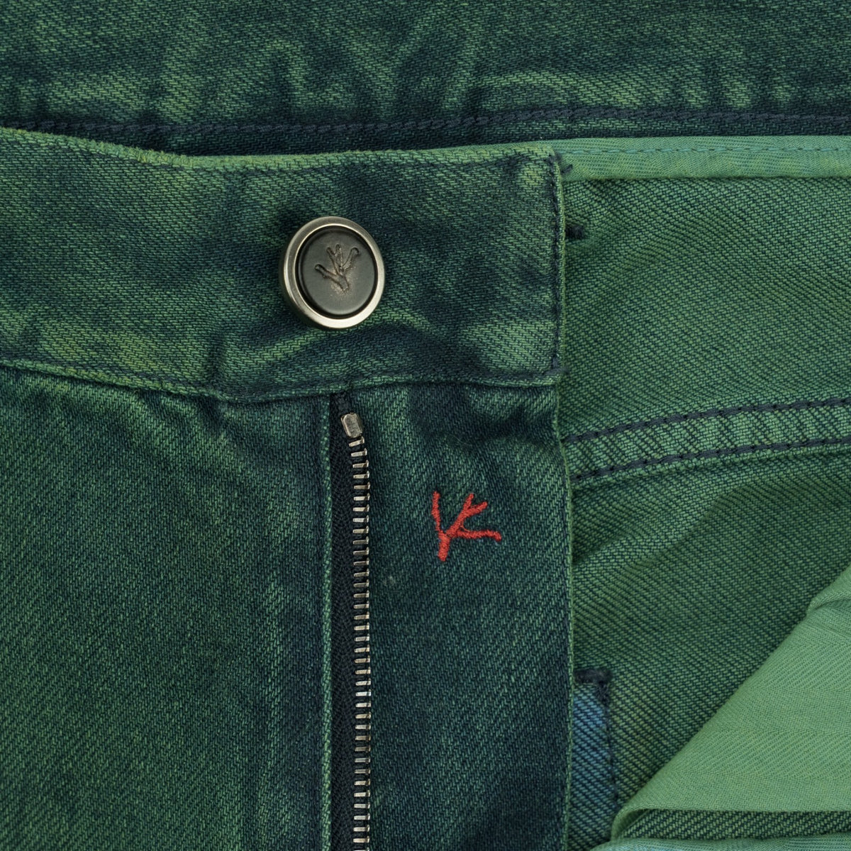 795$ ISAIA NAPOLI "Forcella" Green Denim Jeans Pant Cotton Wide Fit 32 US /48 EU