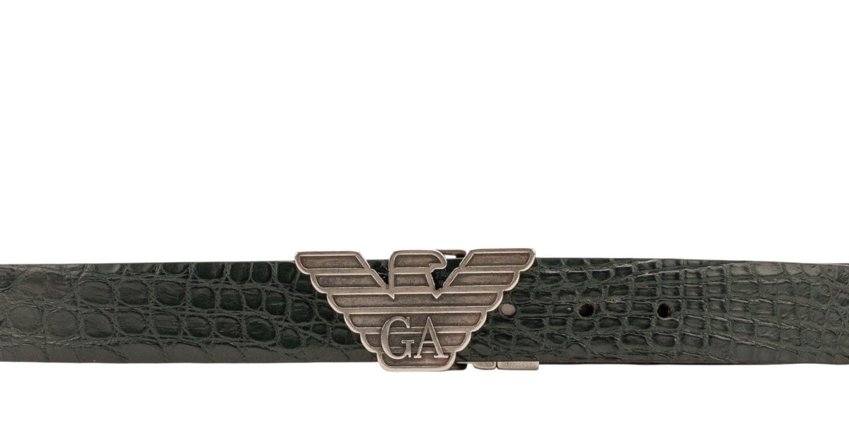 $2200 GIORGIO ARMANI Belt Emerald Green GA Eagle Logo Alligator Leather Size 110