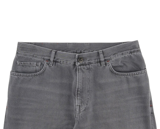 795$ ISAIA NAPOLI "Forcella" Gray Denim Jeans Pant Cotton - Leather Tag Wide Leg