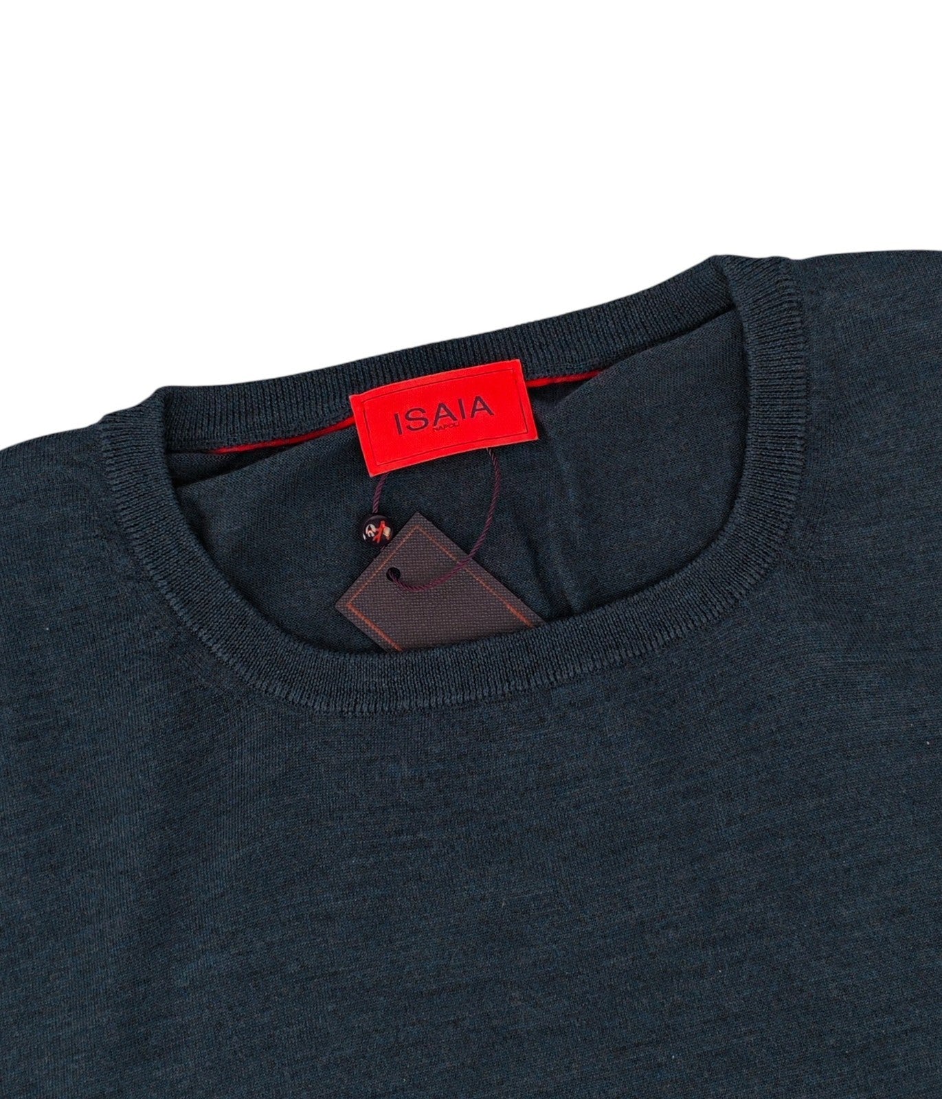 1100$ ISAIA NAPOLI Blue Petroleum Crewneck Sweater Fine Wool Tailored Fit