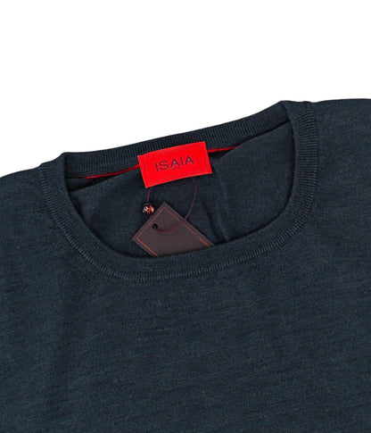 1100$ ISAIA NAPOLI Blue Petroleum Crewneck Sweater Fine Wool Tailored Fit