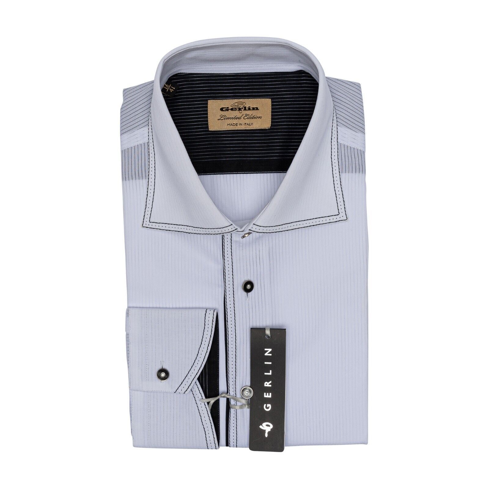 690$ LUXURY GERLIN Shirt White Striped Jacquard Cotton 16  41 3AN BIJAN