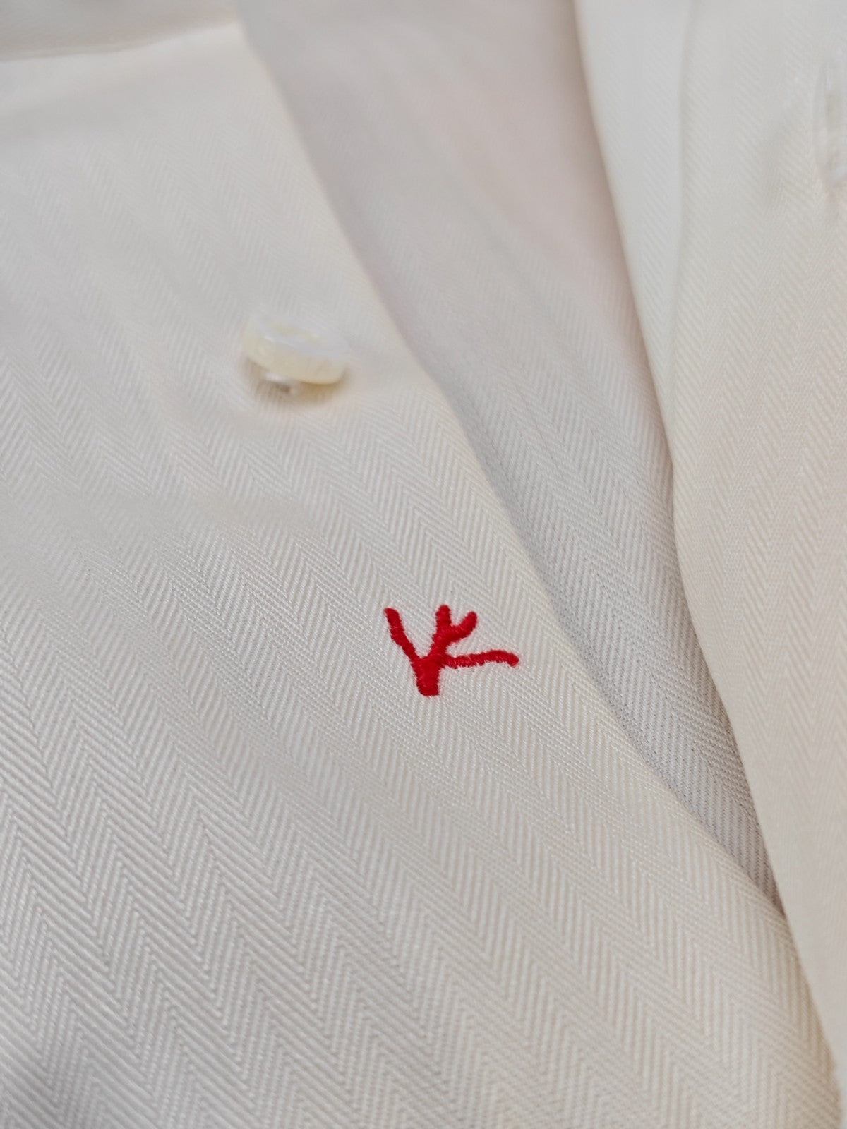 750$ ISAIA "Mix" Dress Shirt Button Down Ivory Herringbone Cotton 15.75 - 40