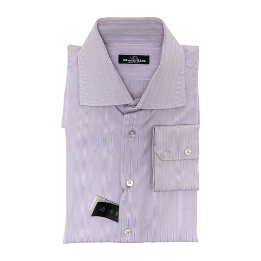 690$ LUXURY GERLIN Shirt Striped Lilac Popeline Cotton 16 - 41    7E BIJAN