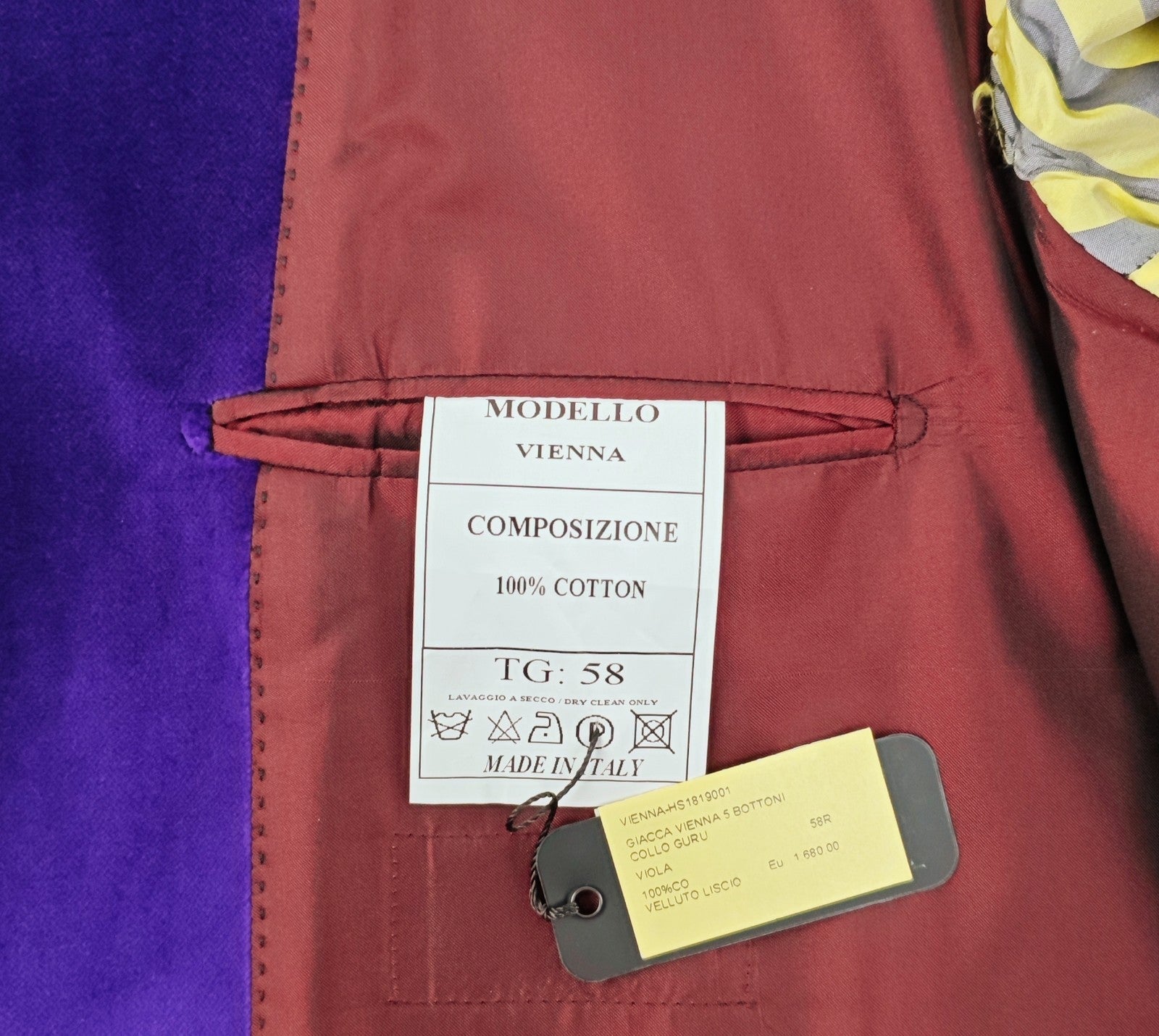 $1960 RUBINACCI NAPOLI "Vienna" Violet Guru Jacket Velvet Cotton 48 US / 58 EU