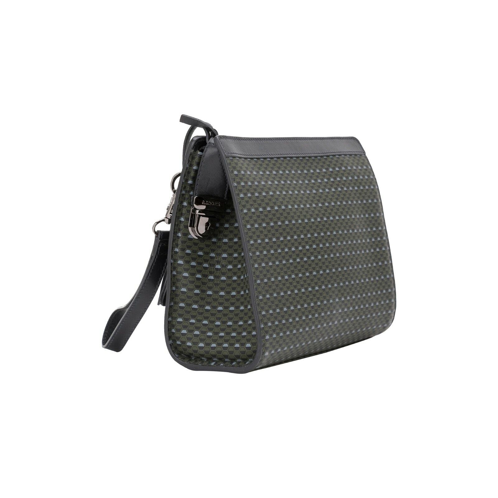 $720 Testoni Bologna Green OPTICAL Calf Hand Clutch Bag + Padlock Key