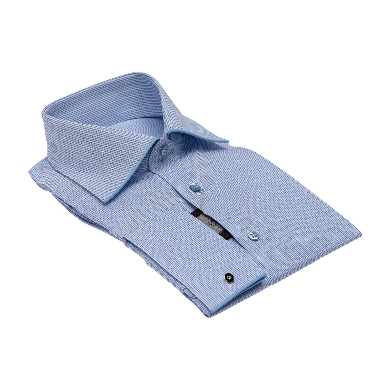 690$ LUXURY GERLIN Shirt Blue Check ALUMO Cotton 16 - 41 2E BIJAN