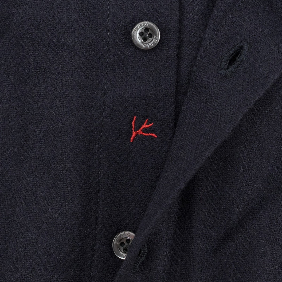 975$ ISAIA NAPOLI "Mix" Hand-Sewn Dress Shirt Dark Blue Wool Jersey 15.5 - 39