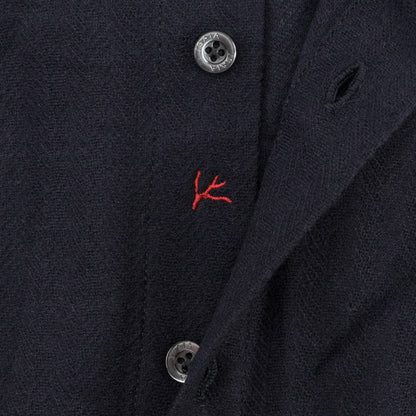 975$ ISAIA NAPOLI "Mix" Hand-Sewn Dress Shirt Dark Blue Wool Jersey 15.5 - 39