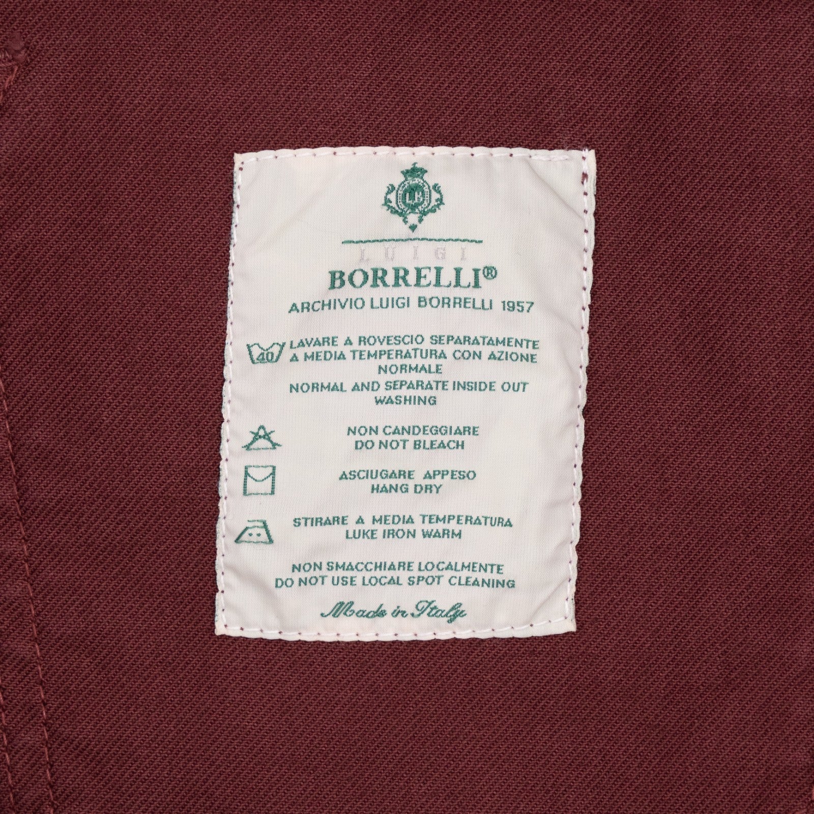 415$ LUIGI BORRELLI NAPOLI Burgundy Denim Jeans Pant Cotton 34 US / 50 EU