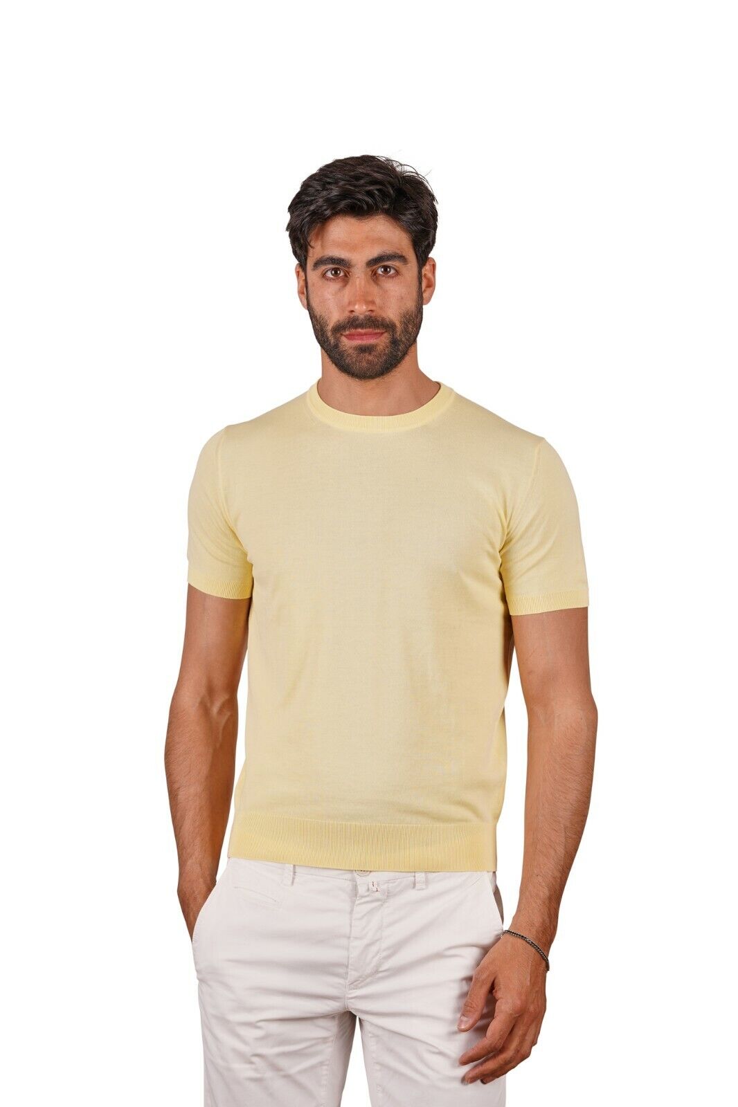 220$ Italian Luxury SUITE 191 Sweater Knit T-Shirt Yellow Lux Cotton 38 US 48 EU