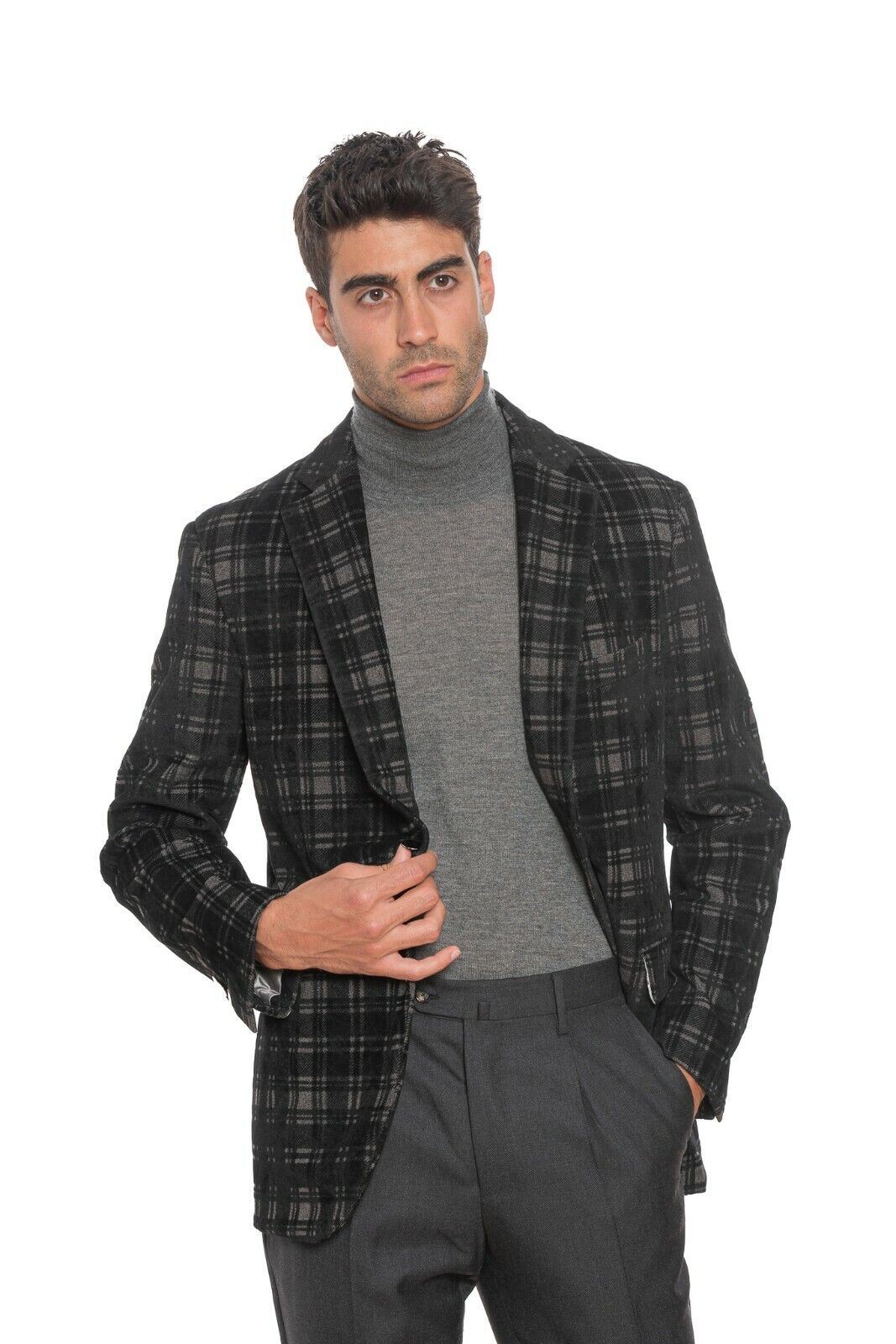 $2460 BELVEST Black Blazer Evening Jacket Checks 40 US / 50 EU 7R JACKETINTHEBOX