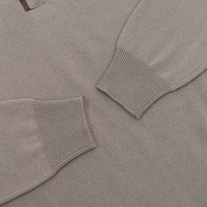 $1400 FEDELI CASHMERE Gray Sweater Half Zip 100% Cashmere / Lambskin 40 US 50 EU