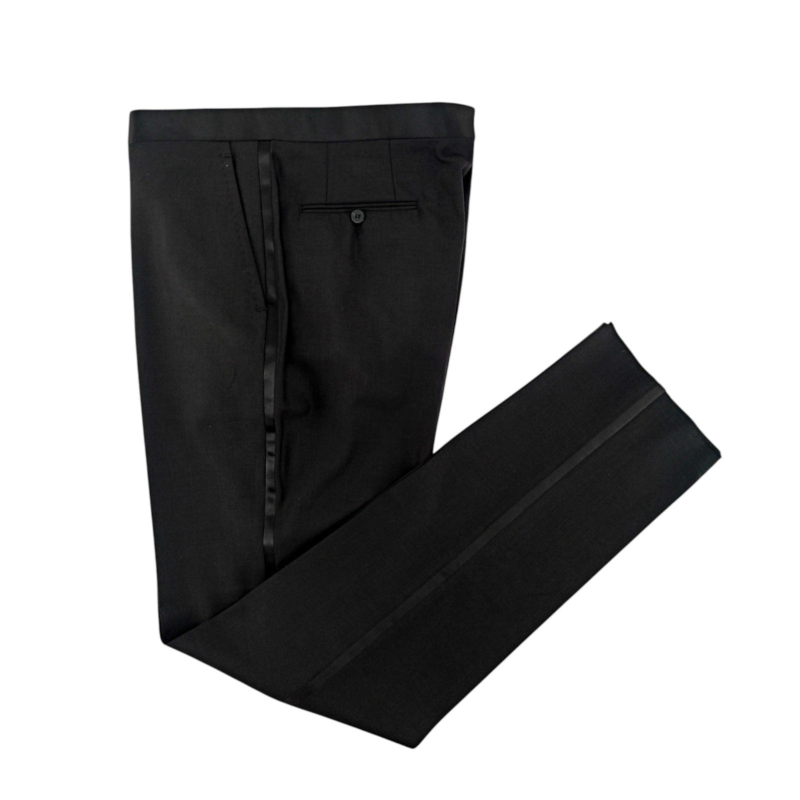 1750$ ISAIA NAPOLI "Sanità" Black Tapered Tuxedo Dress Pant Fine Wool