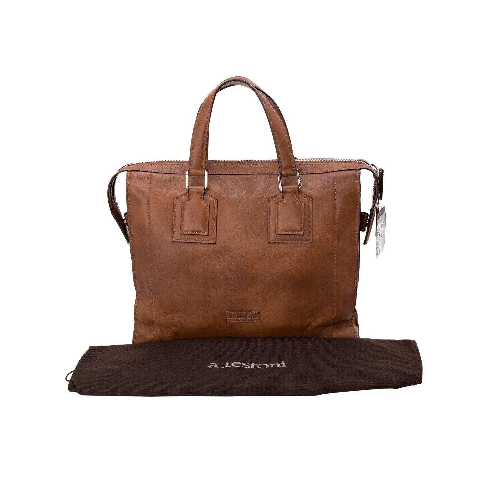 $1590 Testoni Bologna Briefcase PC Case Handbag Coffee TAMPONATO Calf 