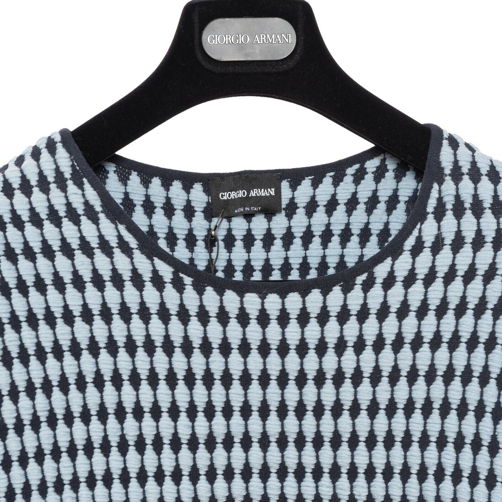 1150$ GIORGIO ARMANI Sweater Contrasting Sleeve 3D Jacquard Blue 38 US / 48 EU