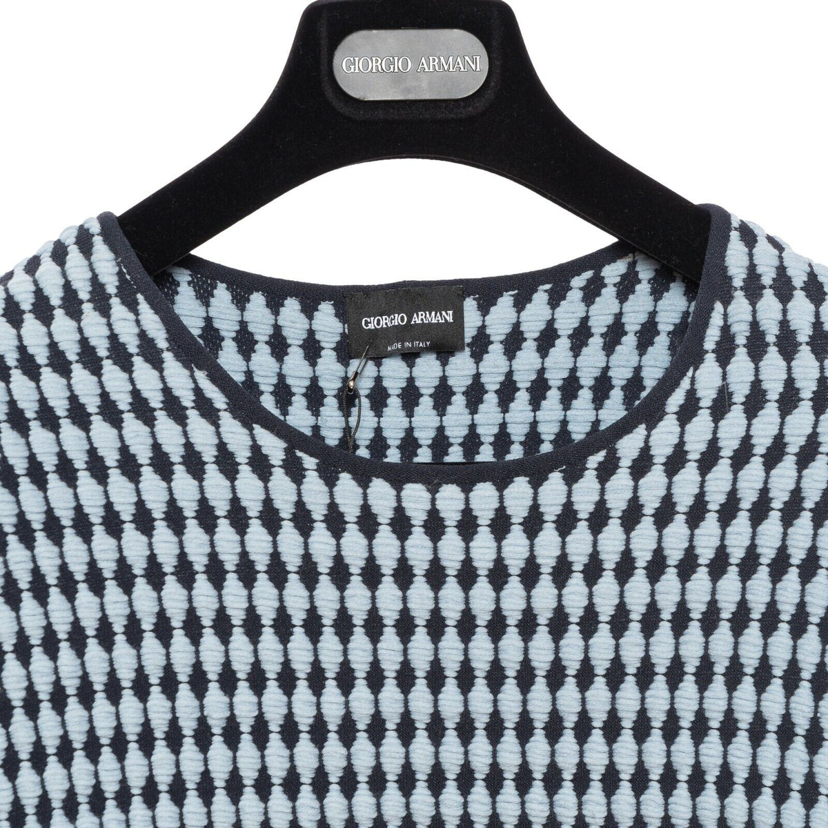 1150$ GIORGIO ARMANI Sweater Contrasting Sleeve 3D Jacquard Blue 38 US / 48 EU