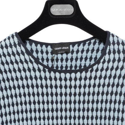 1150$ GIORGIO ARMANI Sweater Contrasting Sleeve 3D Jacquard Blue 38 US / 48 EU