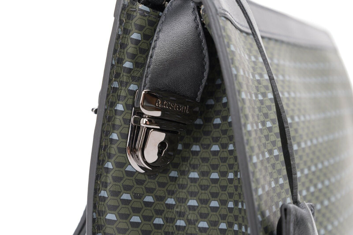 $720 Testoni Bologna Green OPTICAL Calf Hand Clutch Bag + Padlock Key