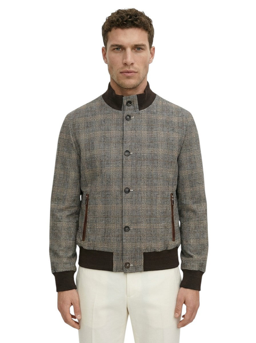 $3800 ISAIA NAPOLI Varsity Bomber Jacket Gray Wool + Suede 38 US / 48 EU