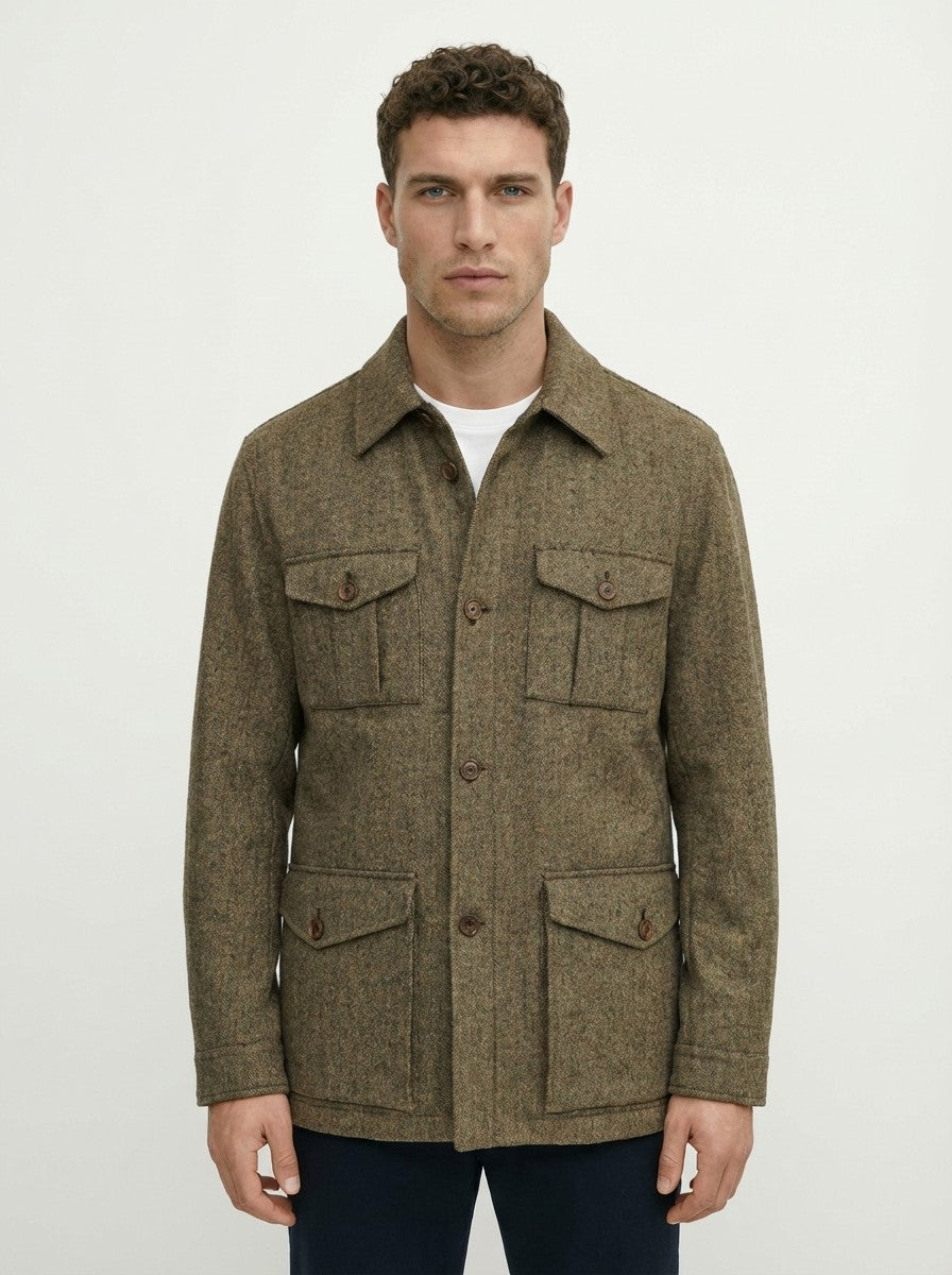 BEL Y CIA Barcelona Wool Field Jacket  Herringbone Brown  42 US / 52 IT