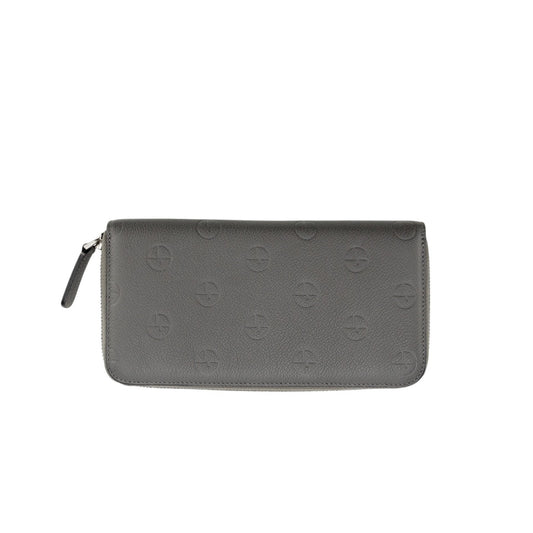 750$ GIORGIO ARMANI Wallet Zip Around Embossed GA Monogram Gray Taupe Leather
