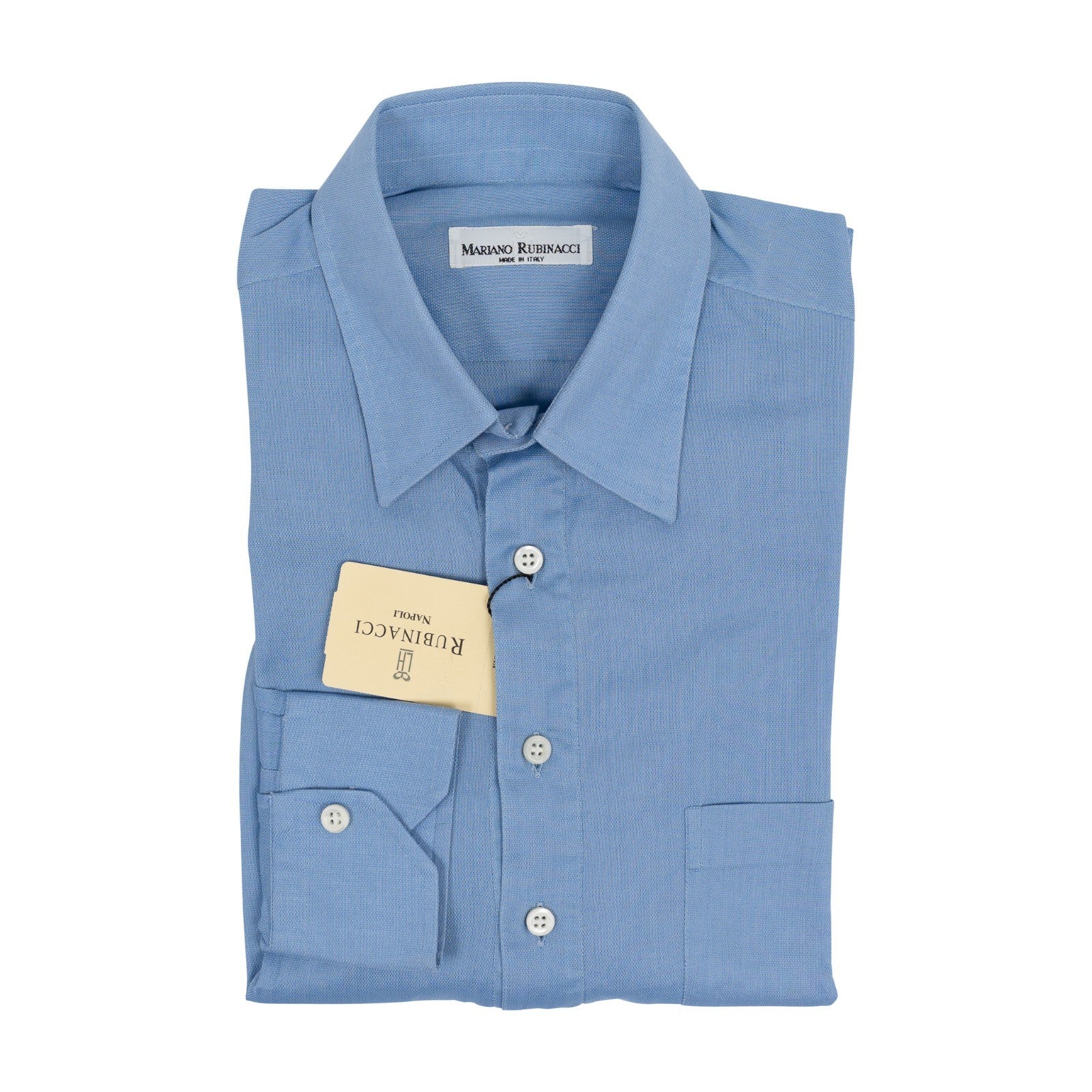 520$ RUBINACCI NAPOLI Blue Pocket Dress Shirt Cotton Classic Fit  4E