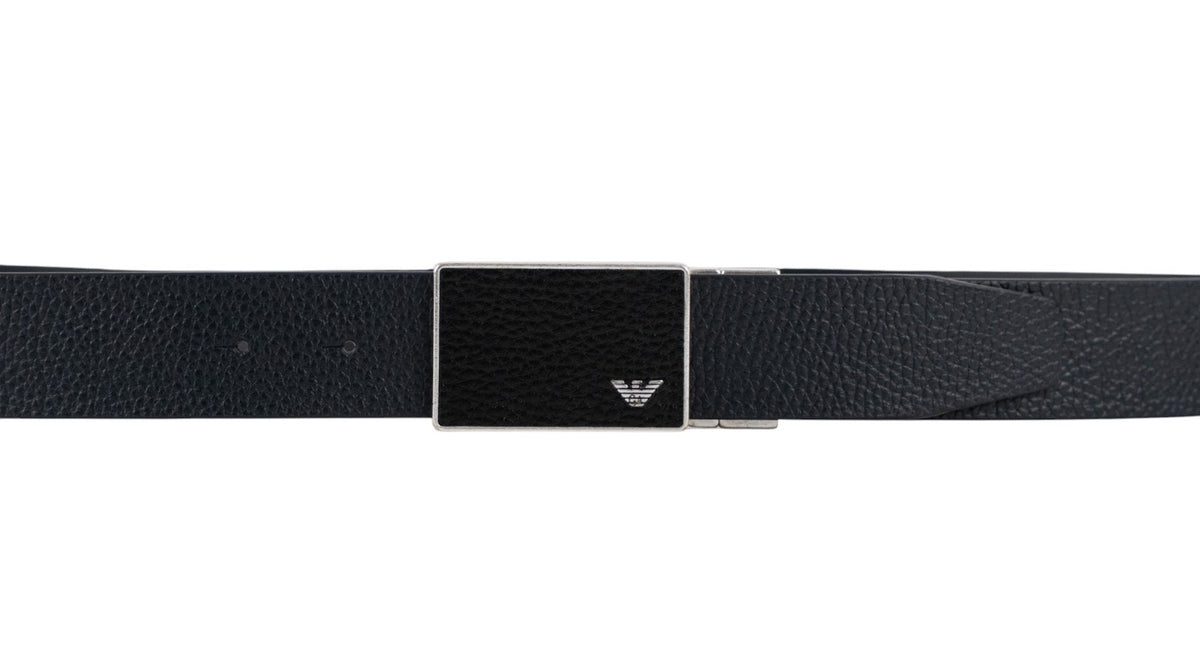 420$ GIORGIO ARMANI Belt Blue Black Reversible Plaque Buckle Leather Size 110