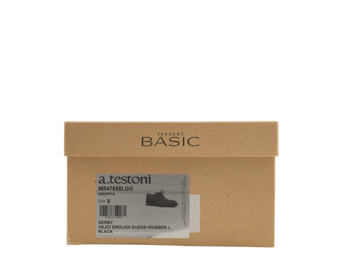 1100$ TESTONI Derby Oiled English Suede Rubber Black 8 UK / 9 US / 42 IT
