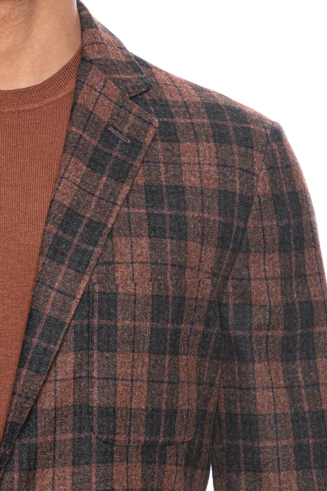 $1799 BELVEST Rust Wool Cashmere Check Jacket 40 US / 50 EU Drop 8R  F/W 2018