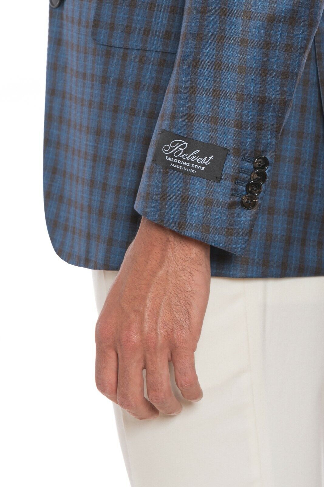 2450$ BELVEST Jacket Blazer Blue Checks Fine Wool Super 130's 38 US / 48 EU 7R