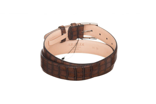 ARALDI MILANO 1930 Brown Embossed Leather Belt Men Handmade in Italy Sz 95 (M)