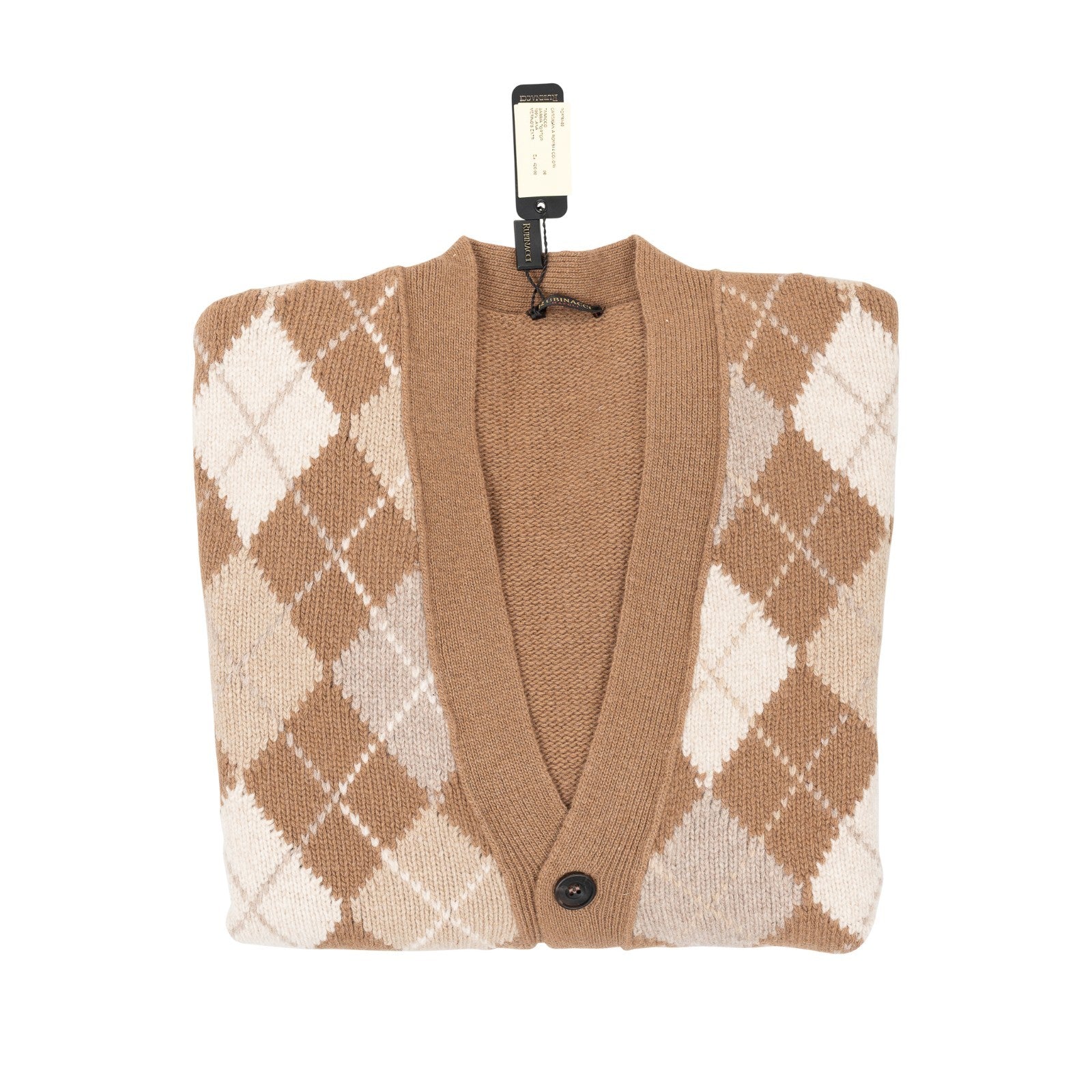 $950 RUBINACCI NAPOLI Beige Cardigan Jacket Argyle Check Merinos Wool