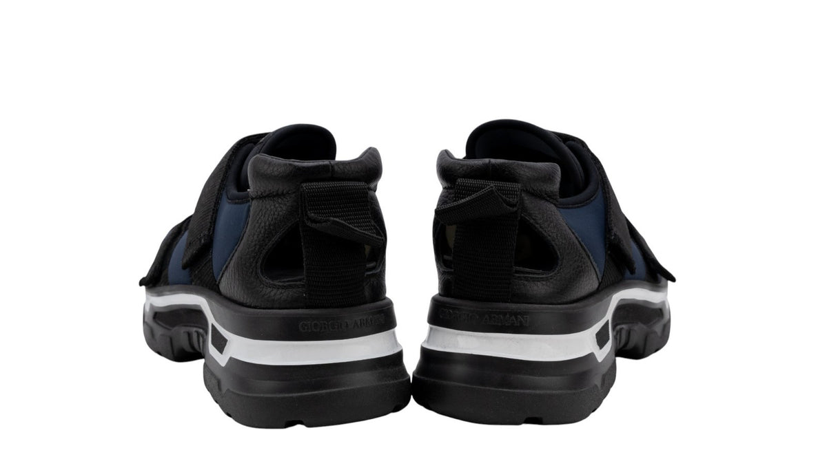 1450$ GIORGIO ARMANI Sneakers Shoes Tech Suede Strapped Blue Black Lug Sole