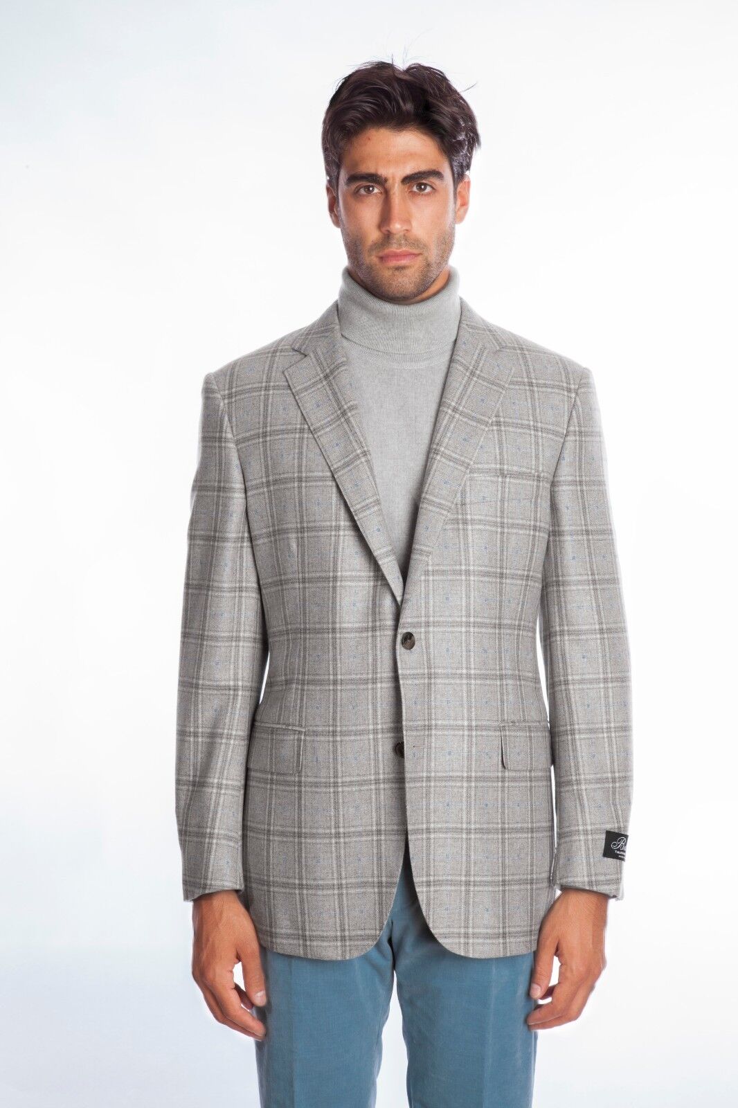 $2730 BELVEST Light Gray Check CASHMERE Jacket 46 US / 56 EU Drop 7R   F/W 2018