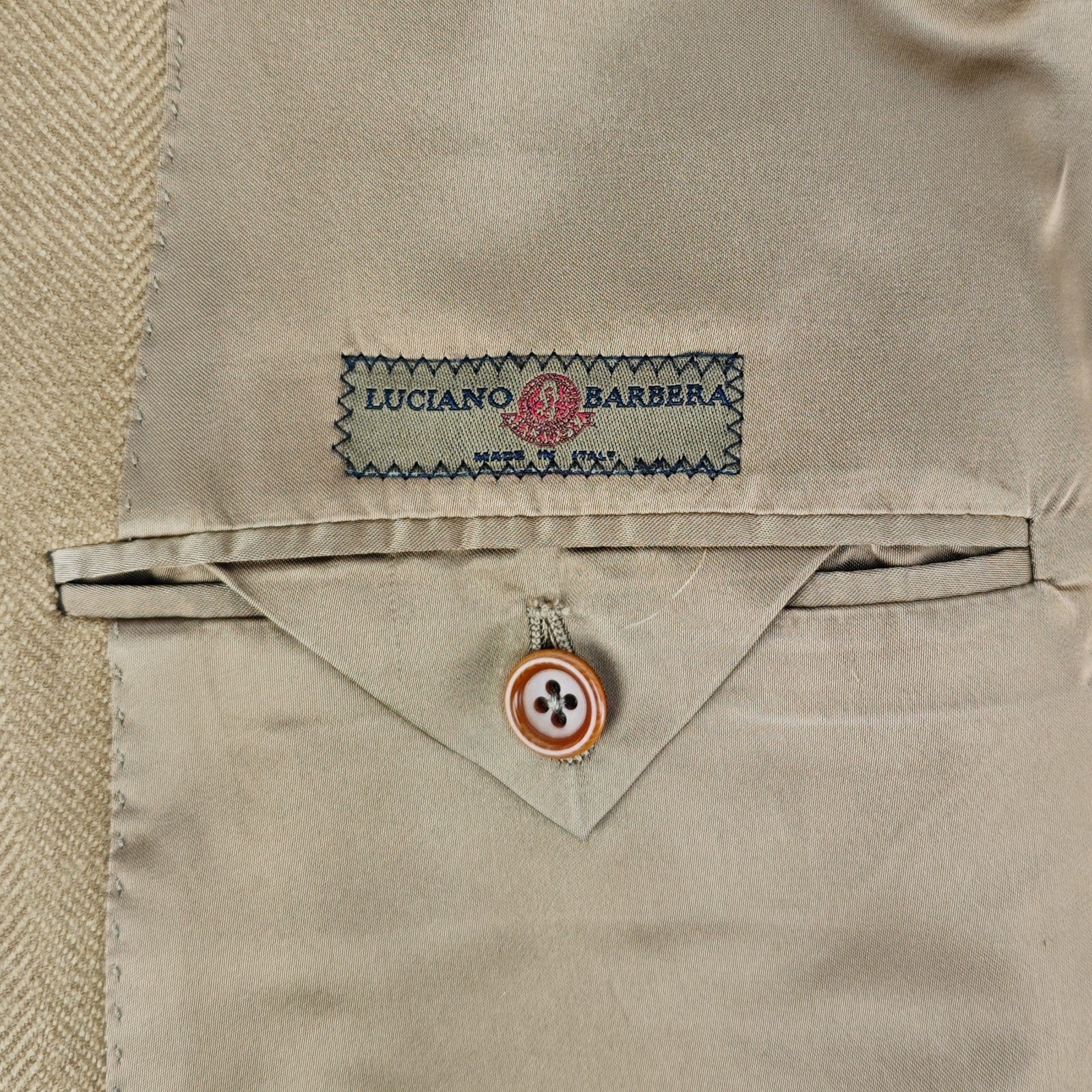 3500$ LUCIANO BARBERA Martingale Overcoat Camel Herringbone Wool 40 US / 50 IT