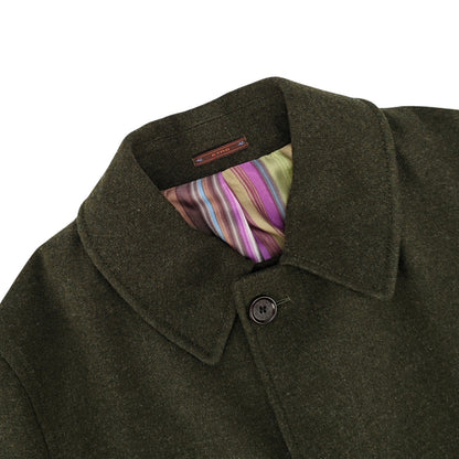 ETRO MILANO Green Wool Overcoat Long Single Breasted Made Italy 42 US / 52 IT